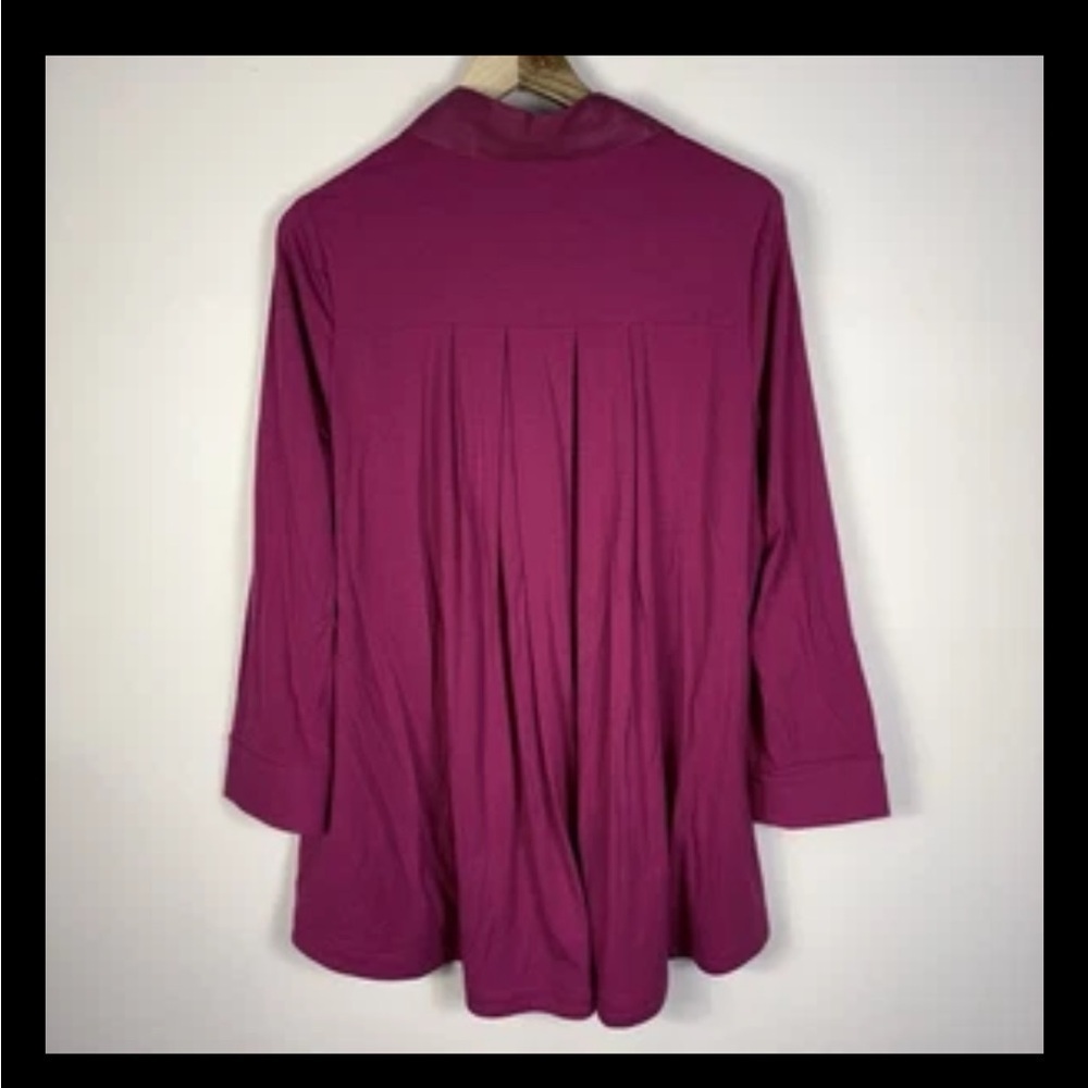 Lisa Bayne Artsy Pink Linen Bamboo Button Down Lagenlook Tunic Blouse - Picture 4 of 8